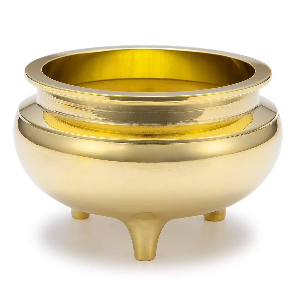Buddhist Altar Shop Takita Shoten Buddhist Incense Burner, Polished, 4-inch Tabletop Incense Burner, 12cm Diameter X 7.3cm Height, Brass, for