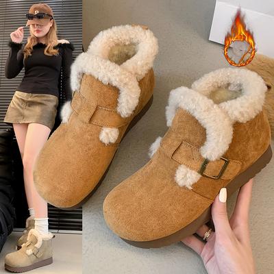 Женские теплые зимние ботинки, повседневные короткие ботинки из искусственной замши с подкладкой из искусственного меха, нескользящие, удобные зимние ботинки с флисовой подкладкой, прогулочные ботинки для женщин