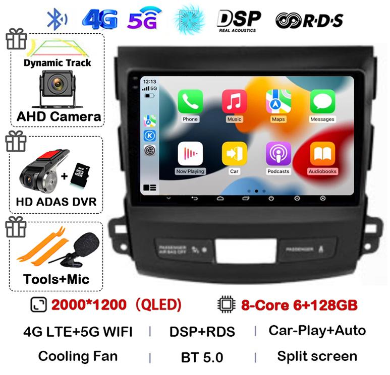 Android 14 Carplay Auto Car Radio For Mitsubishi Outlander 2006-2011 Peugeot 4007 Citroen C-Crosser GPS Stereo Multimedia Player