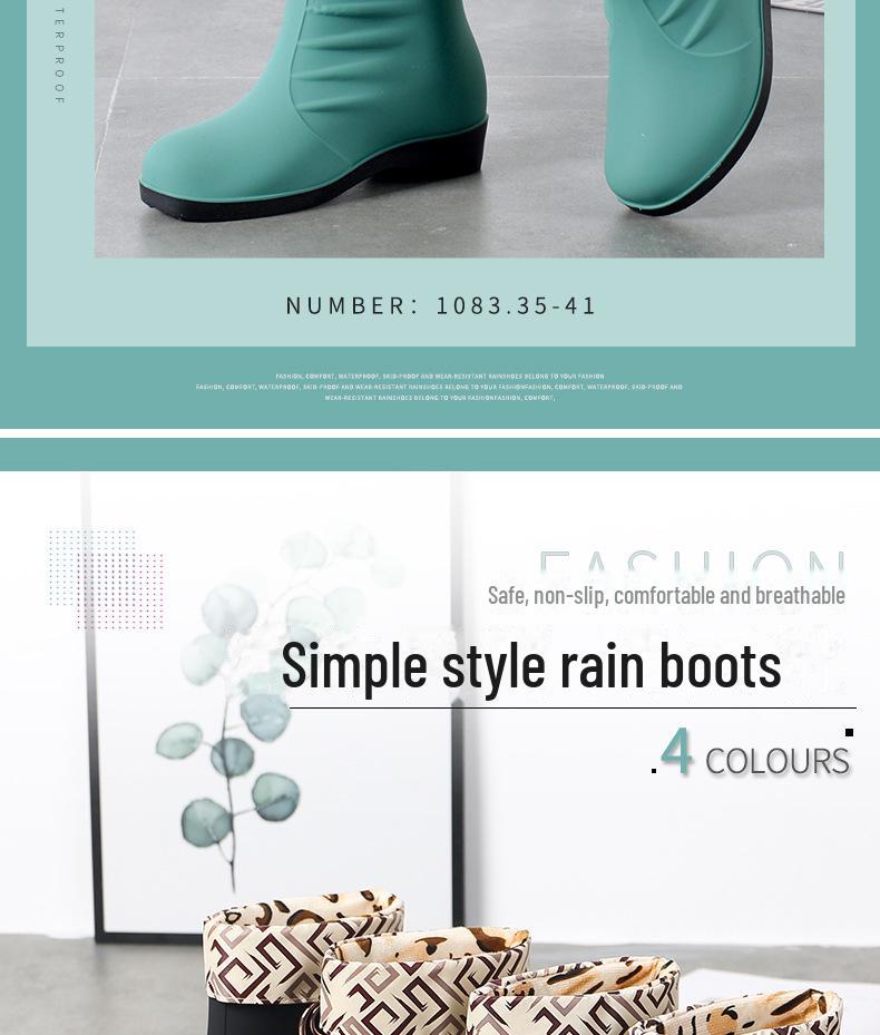 Женские нескользящие резиновые сапоги Plus Velvet Mid-Tube — стильные, теплые и модные резиновые сапоги в корейском стиле для работы и мытья автомобиля.