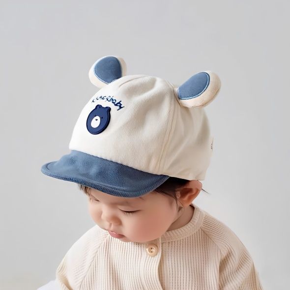 Cute Baby Baseball Cap Soft Brim Bear Patchwork Unisex Infant Duckbill Hat For Spring And Autumn