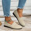 Flat Round Toe Knitted Shoes, Women's Solid Color Slip On Walking Mesh Shoes, Breathable Daily Footwear