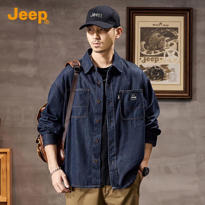Jeep Мужская повседневная джинсовая рубашка с длинным рукавом