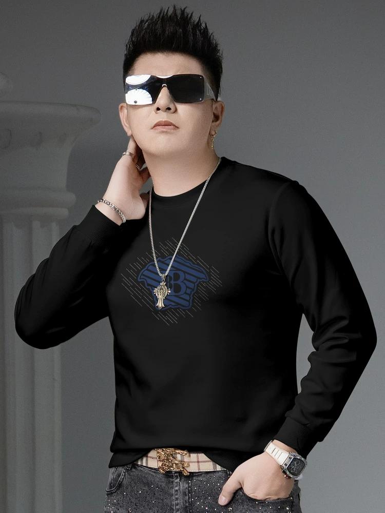 European High-End Rhinestone Printed Round-Neck Sweatshirt for Men, 2025 New Autumn Trendy Brand Long-Sleeve Top, Base Layer Shirt for Men