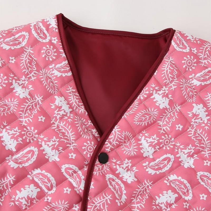 Womens Floral Print Cotton Coat Loose Fit Casual Street Style Round Neck Long Sleeve Winter Outerwear