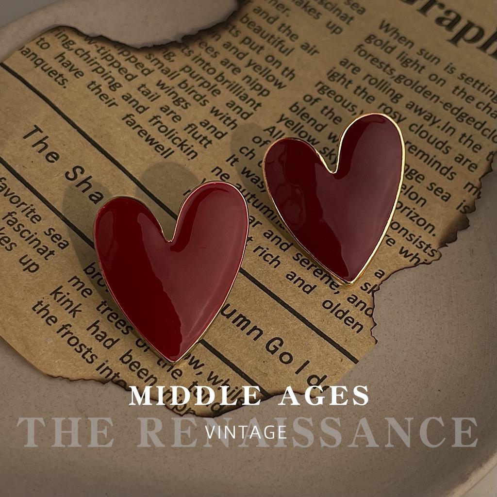 Vintage Burgundy Red Enamel Drop Earrings - Retro French Style Studs