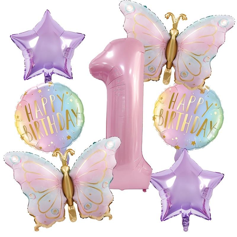 Pink digital butterfly aluminum foil balloons and purple star balloons are suitable for butterfly themed parties and birthday