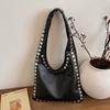 Large Capacity Soft Shoulder Bags Edgy Silver Studded Faux Leather Hobo Bag Youth Punk Style Handbag for Casual Outfits