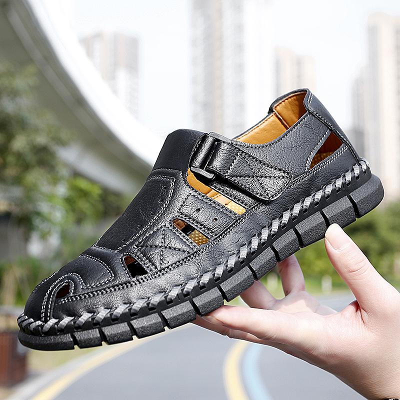 Повседневная обувь из натуральной кожи для мужчин, классические мужские сандалии с вырезами, летние мужские кроссовки для прогулок на свежем воздухе, дышащие мужские сандалии