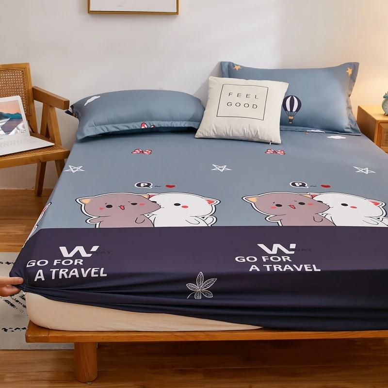 Super Waterproof Bed Mattress Cover Fitted Sheet Cartoon Printing Bed Cover Deep Pocket Bed Sheet Bedspread Home Textile(NO Pillowcase)