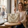Elegant Damask Pattern Tote Bag Large Capacity Daily Commute Handbag for Ladies