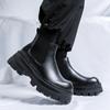 Italian Chelsea Casual Leather Boots Men Thick Bottom Antiskid Biker Boot High Top Popular Trendy All-match Street Outdoor Shoes