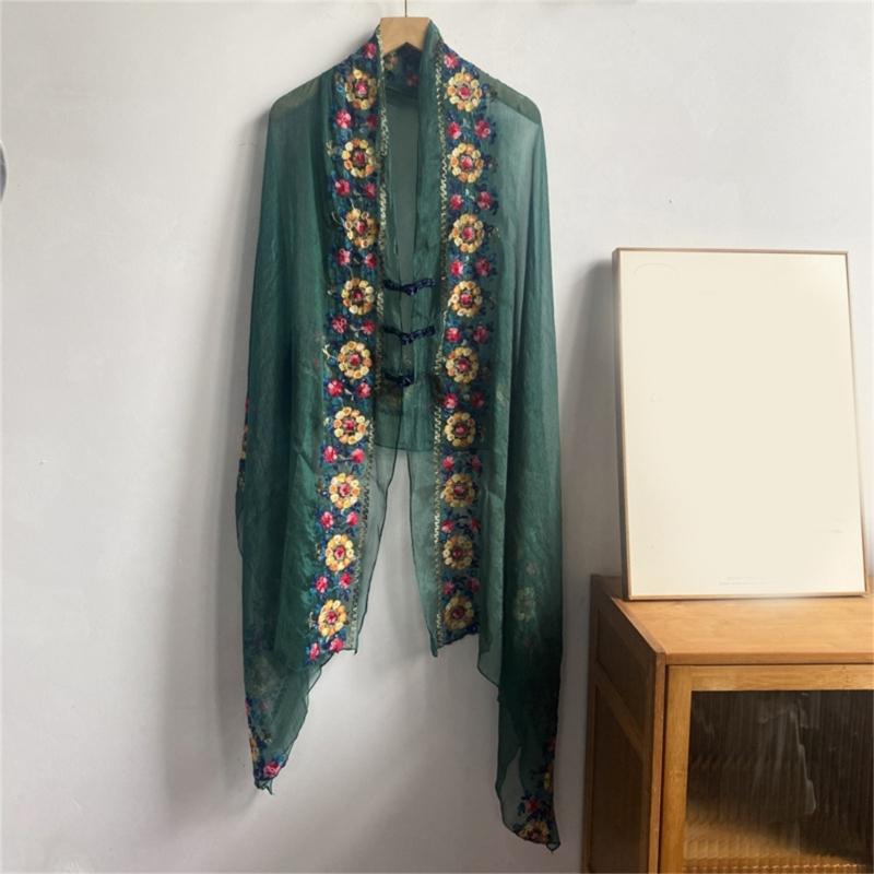 Soft Polyester Long Shawl with Intricate Ethnic Embroidery Shawl Elegant Shawl for Parties and Vacations