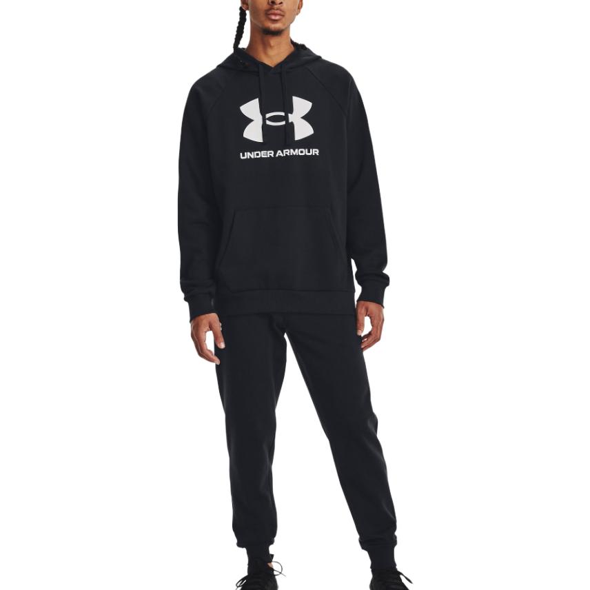 Under Armour Мужская толстовка с капюшоном Rival из флиса с принтом и вставкой на плечах, черная 1379758-001