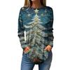 Женская свободная футболка с круглым вырезом и рождественским принтом, длинный рукав, пуловер, толстовка с длинными рукавами