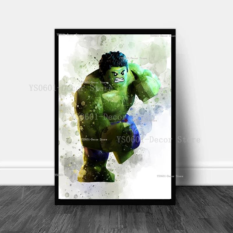 Cartoon Superhero Canvas Painting Spiderman Captain America Hulk Iron Man Poster Kids Bedroom Wall Art Home Decor