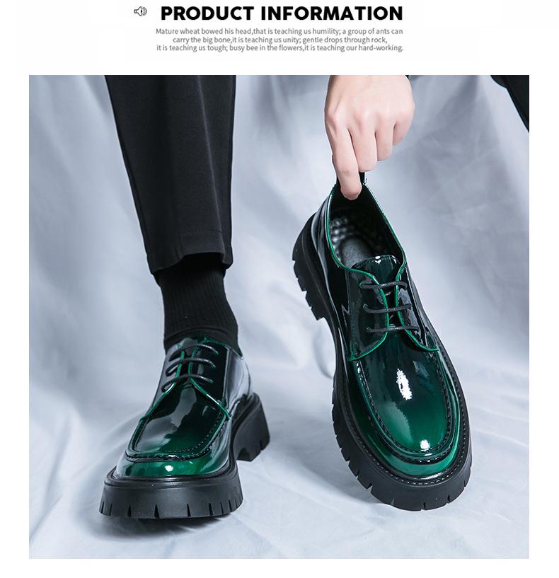 Мужские лоферы на шнуровке из лакированной кожи на толстой подошве, 2024: Стильные с большой головой, толстой подошвой для парикмахеров