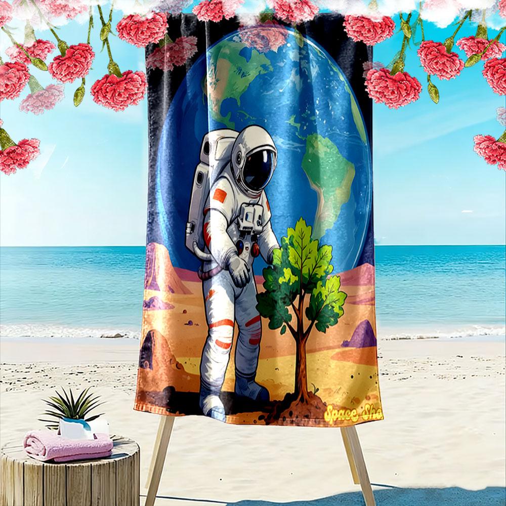 Astronaut nurturing cosmic greenery Print beach towel, quick drying, suitable for travel, outdoor sports, jogging, the beach and swimming, gift