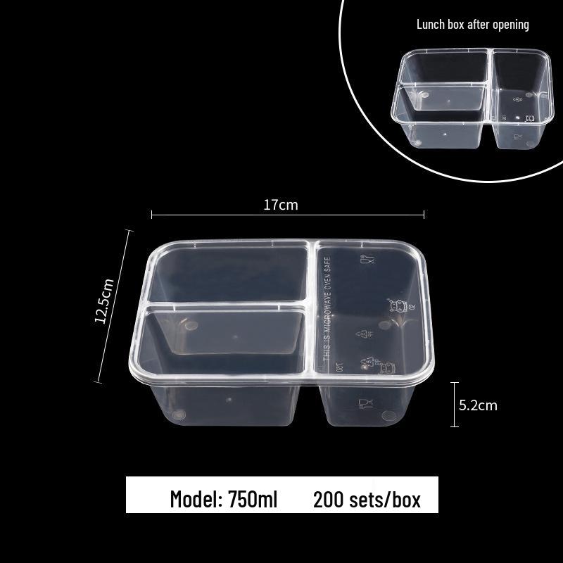 European & American Round Three-Compartment Disposable Lunch Box, Thickened Transparent Black Container for Takeaway Packaging
