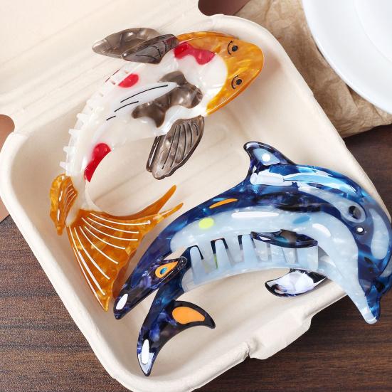 Женская заколка для волос Серия Океан Дельфины Киты Форма Ацетатная заколка для волос Большой размер Заколка для волос на затылок