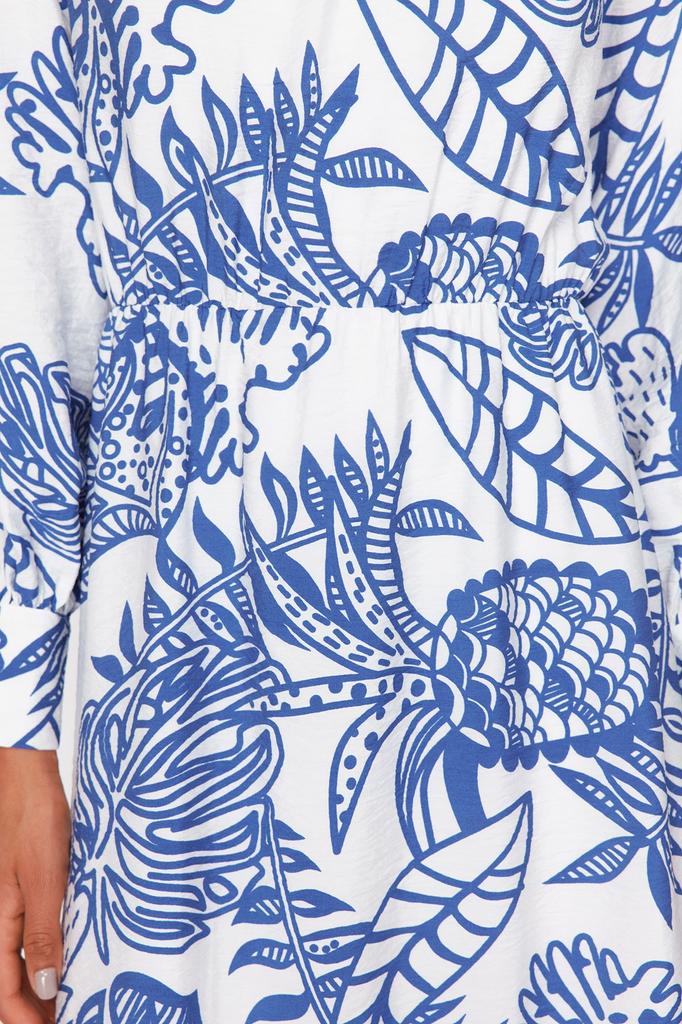 Women's Style Hijab Dress Blue Floral Woven Viscose Dress