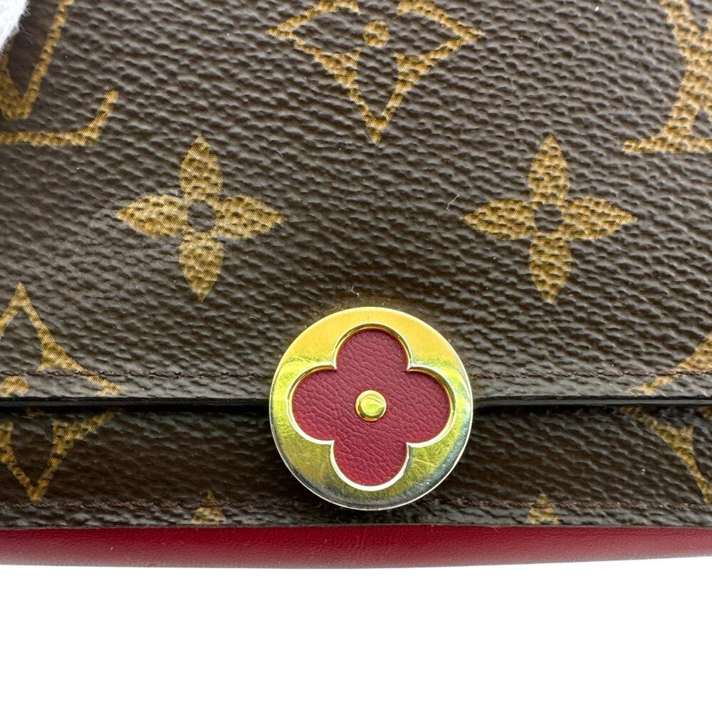 Louis Vuitton M64587 Компактный кошелек Monogram Monogram Portefeuille Flore Компактный складной кошелек Коричневый Monogram Б/У