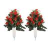 2 Pcs Artificial Cemetery Flowers Outdoor Gravestone Faux Rose Flower with Vase Graveyard Memorial Bouquet for Cemetery Headstones Decoration