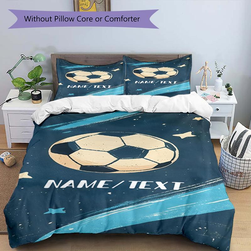 3PC Custom Name Soccer Ball Dreams Bedding Set Duvet Cover Closure Includes 1 Duvet Cover & 2 Pillowcases for Bedroom
