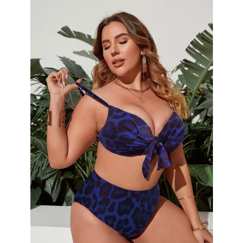 Sexy High Waist Plus Size Bikini Sets Leopard Dot Print Swimwear Women 2025 New Swimsuit Deep-V Bathing Suit Brazilian Biquini
