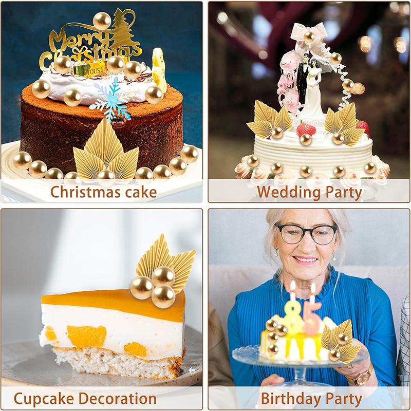 24Pcs Gold Balls Cake Toppers Gold Palm Leaves Cake Decorations Insert Decorations for Birthday Baby Shower Wedding Party Decor