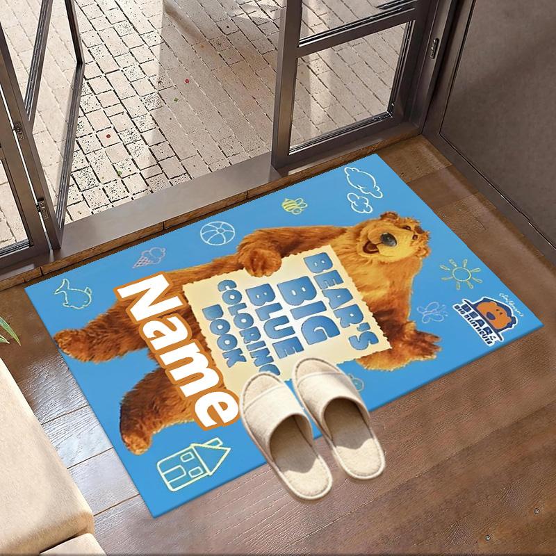 Custom Name Personalized Bear in the Big Blue House Print Carpet, Versatile Home Decor Rug, for Playroom, Apartment, Balcony, Entryway, Hallway Gift