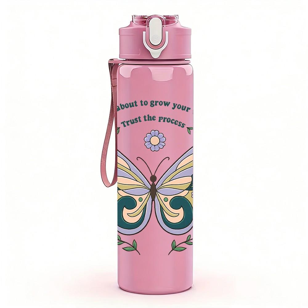 1PC Vintage Butterfly Boho Floral Print 750ml Color Plastic Sports Water Bottle Leakproof Flip Straw Lid Suitable for Sports Office Home Use