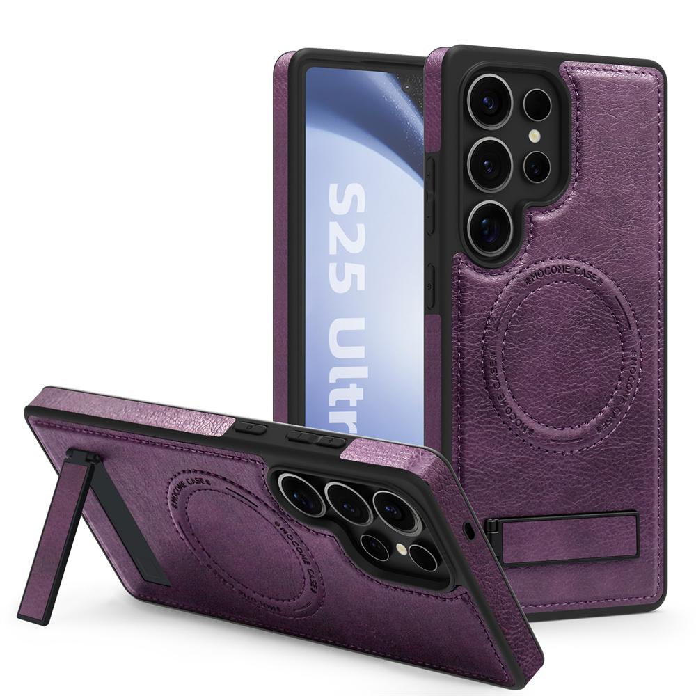 Advanced Luxury Business Stand Bracket Phone Case for Mag safe Magnetic for Samsung S26 S25 Edge S24 FE S23 S22 Ultra S26 Plus Leather Protect Cover