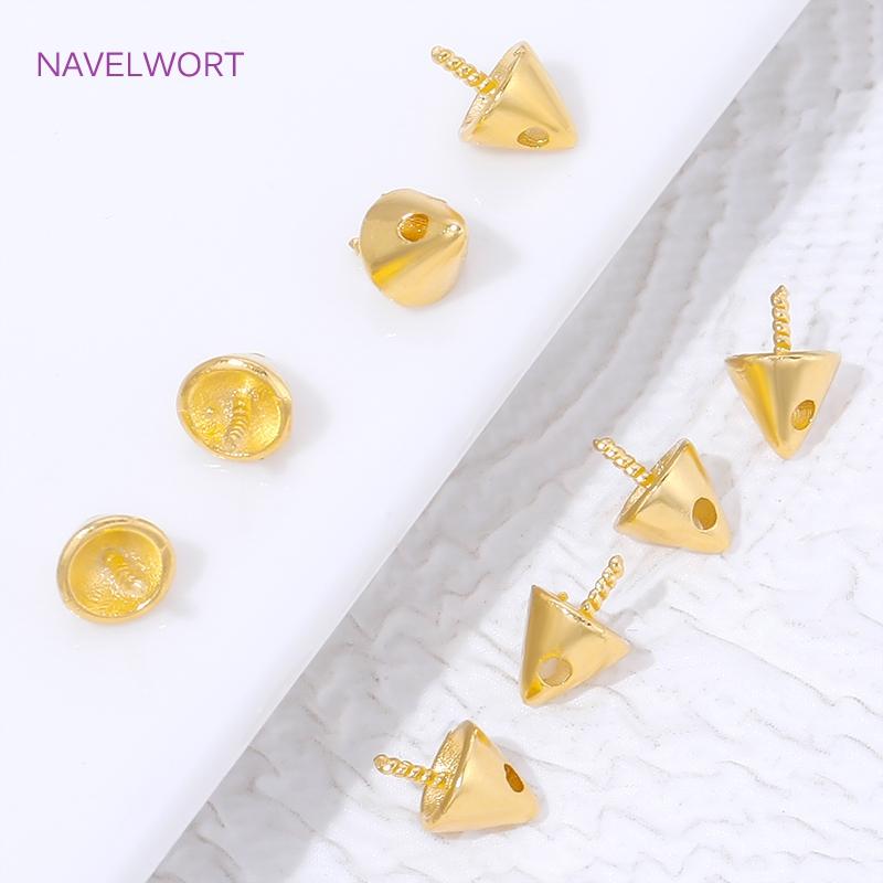 18K Gold Plated Conical Beads Caps with Pearl Mounting Connectors,Brass End Bead Caps For Jewelry,DIY Jewelry Making Findings