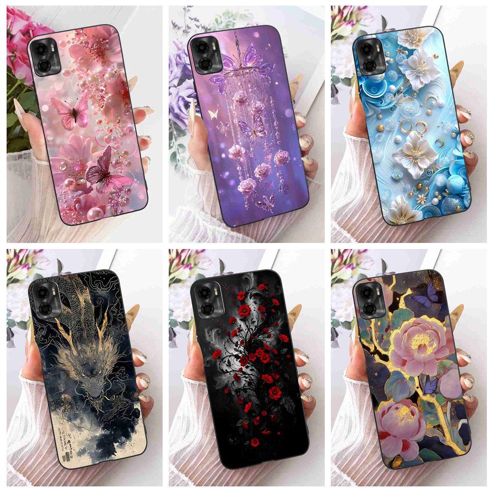 For Motorola Moto E22s 4G 6.5" Case Colorful Flower Cartoon Dragon Silicone TPU Black Cover For MOTO E22s E 22S 4G Phone Shell