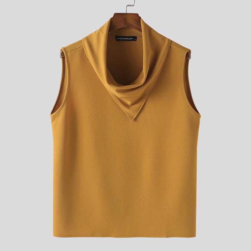 INCERUN Men Turtleneck Solid Color Casual Sleeveless Tank Tops