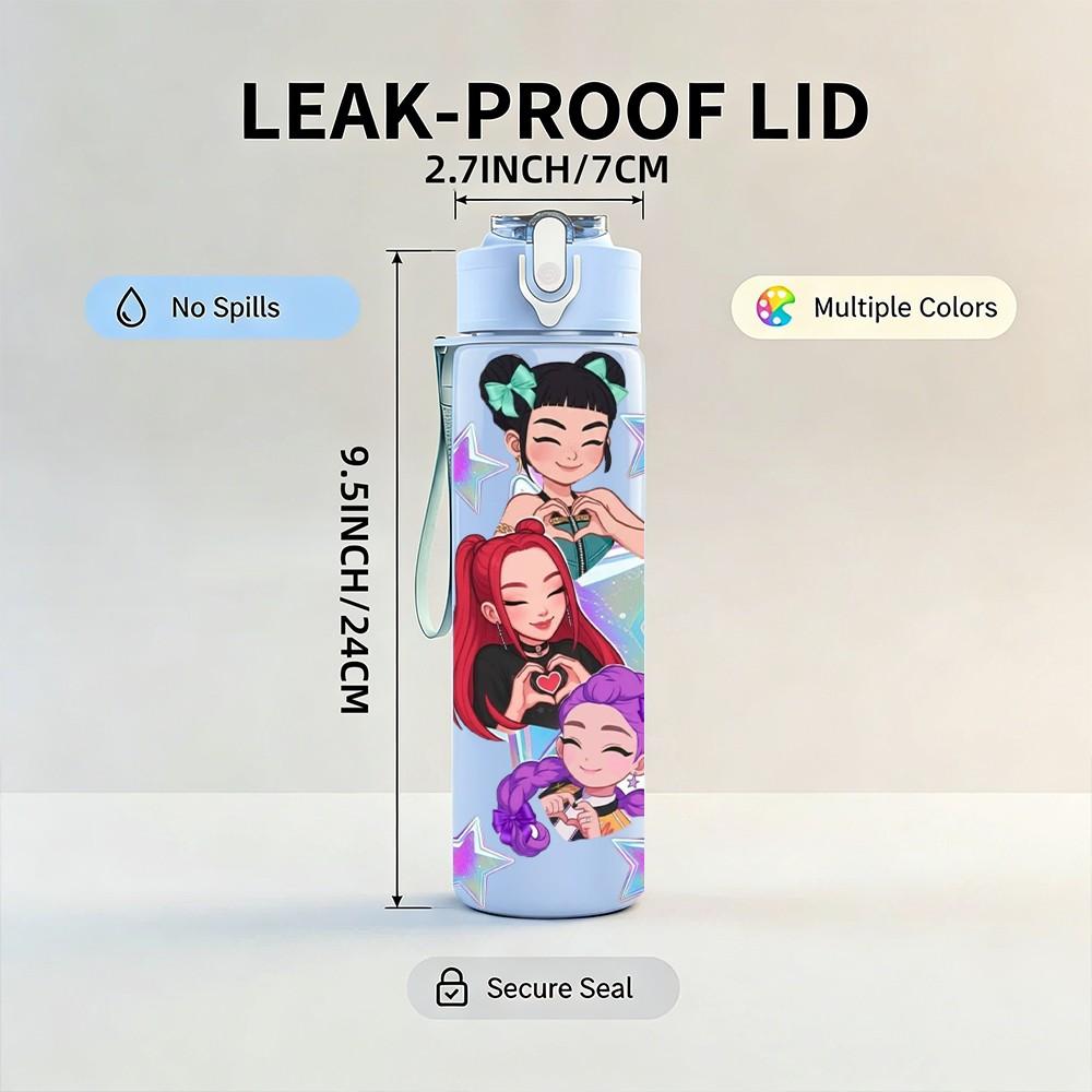 1PC Fashion Girl Character Art 750ml Color Plastic Sports Water Bottle Leakproof Flip Straw Lid Suitable for Sports Office Home Use