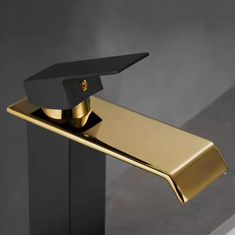KAWAL Luxury Antique Design Basin Faucet Black Golden Waterfall Bathroom Mixer Modern Deck Mounted Basin Faucet