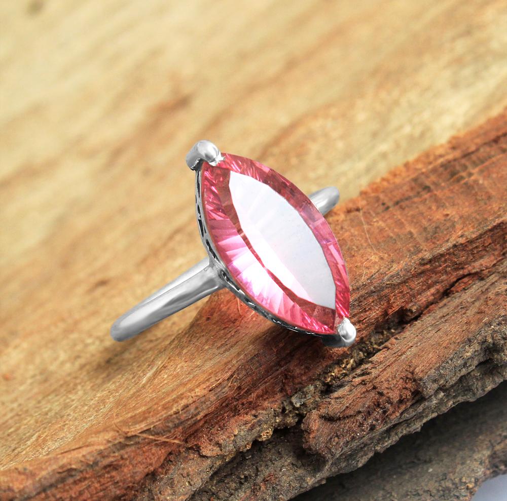 Серебряное кольцо, кольцо с розовым топазом, украшения ручной работы, эффектное кольцо, серебро 925 пробы