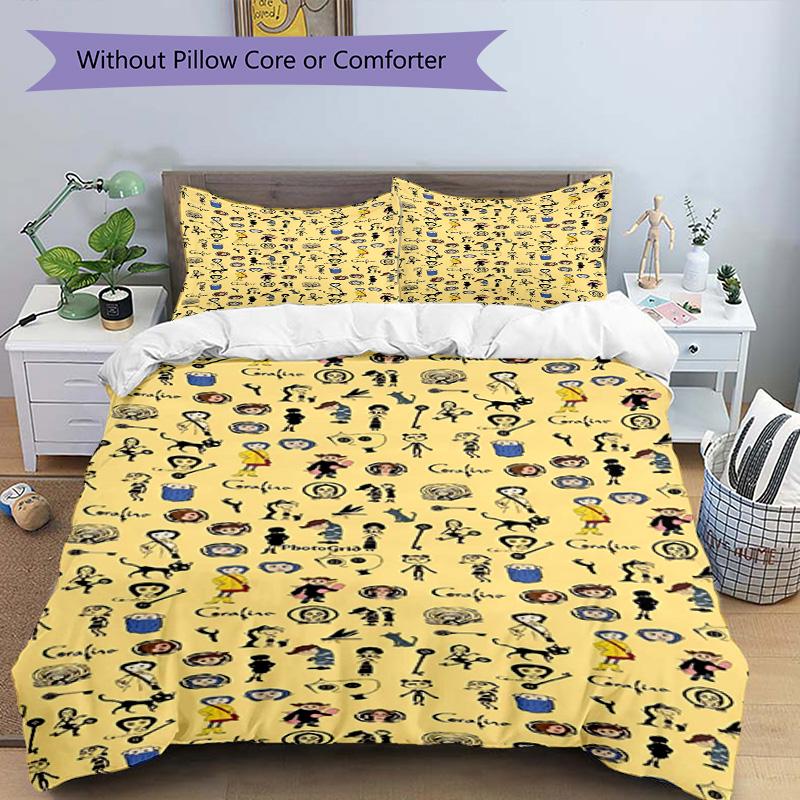 3pcs Duvet Cover Set (1*Duvet Cover + 2*Pillowcase, Without Core), Coraline Print Bedding Set, Bedroom Decor, All‑Season, Birthday Gift