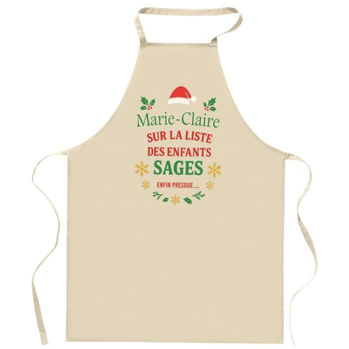 Tablier de cuisine - Marie-Claire Liste des enfants sages - Impression bretonne - Coton résistant - Liens ajustables