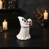 Mysterious Desk Ornament Halloween Ghost Figurine with Skull, Resin Statue for Tabletop Decor, Unique Party Supplies Retro Gothic Home Desktop Window