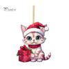 Рождественский кулон, милый мультяшный стиль, подвесной аксессуар со шнурком, акриловый рождественский кот, подвесное зеркало заднего вида