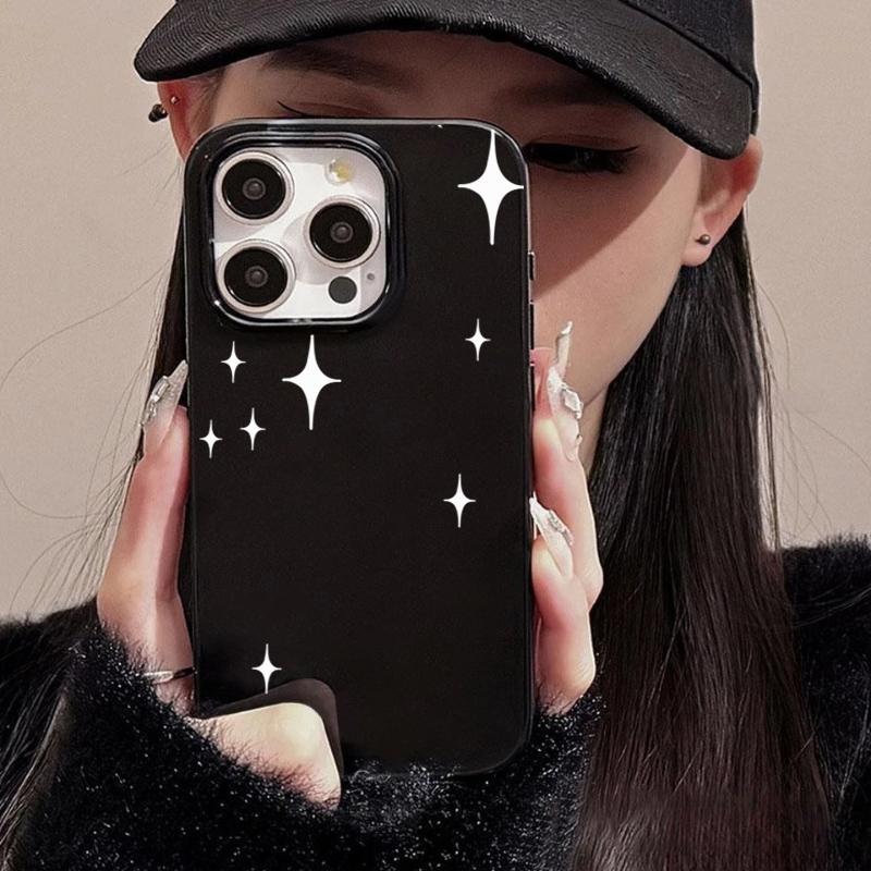 Корейский мягкий чехол для телефона с узором мерцающих звезд для iPhone 11 12 13 14 15 16 Pro Max X XR XS 7 8 Plus 16E Черный защитный чехол