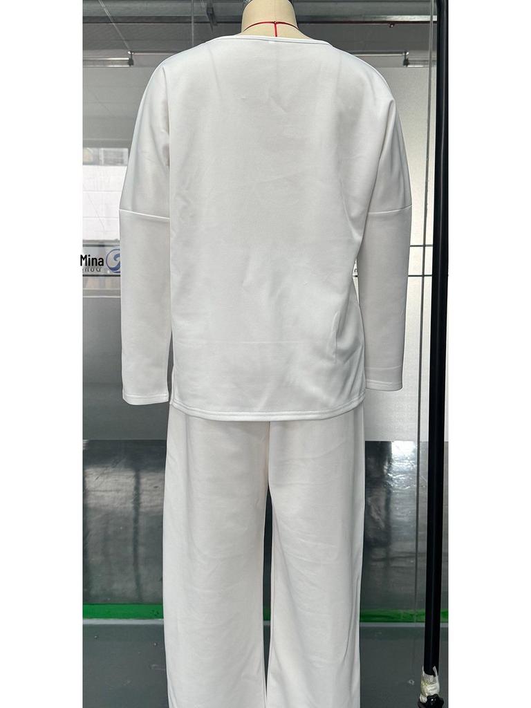 Женский повседневный свободный комплект из толстовки с длинным рукавом и брюк-шаровар на осень и зиму 2024