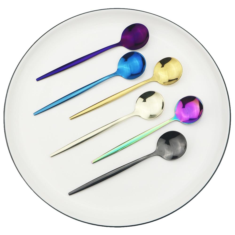 6pcs Mirror Stainless Steel Cutlery Set Multicolor Dinnerware Spoon Set Dinner Set Coffee Tea Spoon Tableware Home Kitchen Silverware
