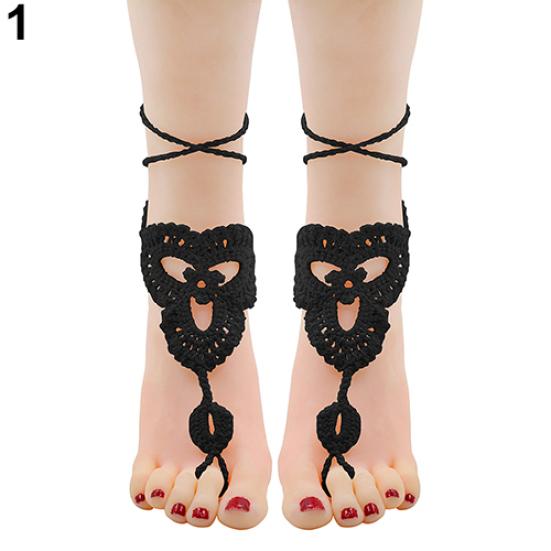 Girl's Barefoot Anklet Crochet Cotton Ankle Chain Sandal Bracelet Foot Jewelry