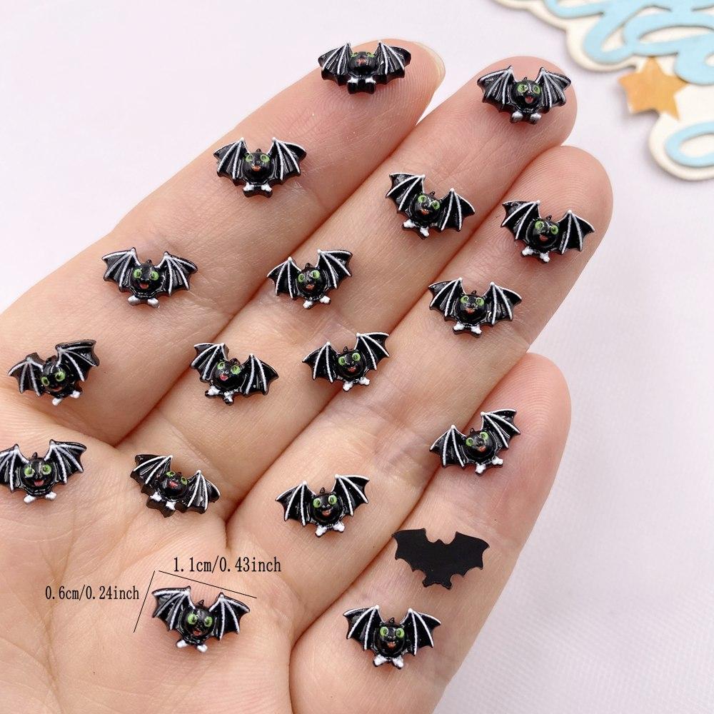 100pcs Resin Mini Kawaii Colorful Cartoon Bat Art Nail Flatback Rhinestone Applique DIY Halloween Scrapbook Jewelry Decor Crafts