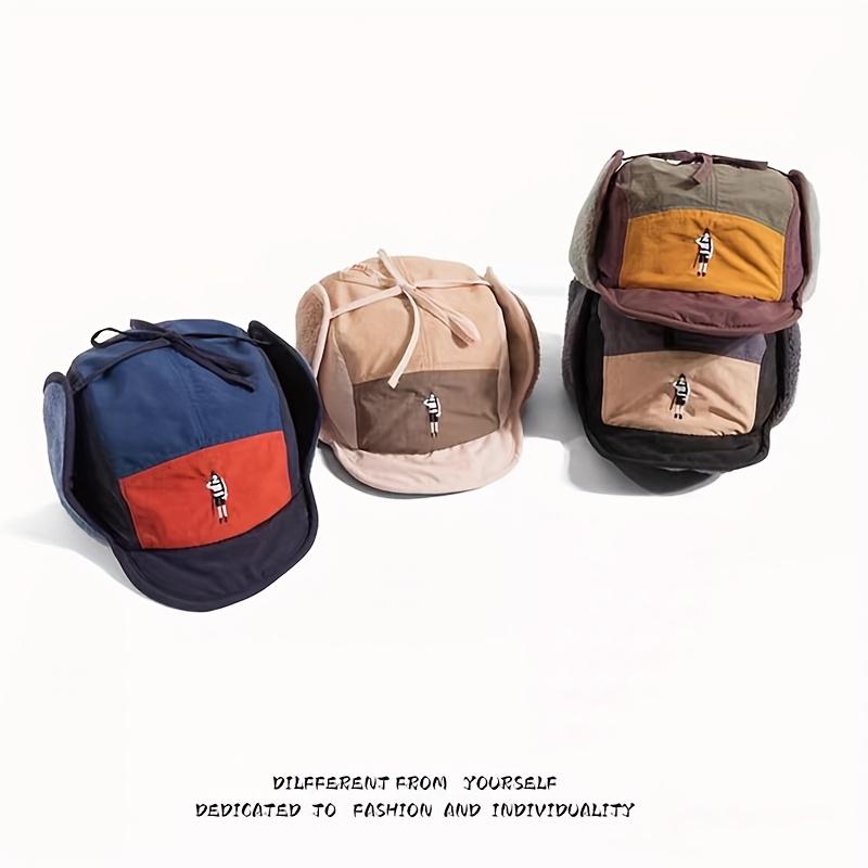 Мужская ретро-шапка-ушанка на флисовой подкладке - Легкая зимняя шапка с регулируемой кулиской, оливково-зеленый и коричневый колор-блок, плюшевая флисовая подкладка для катания на лыжах