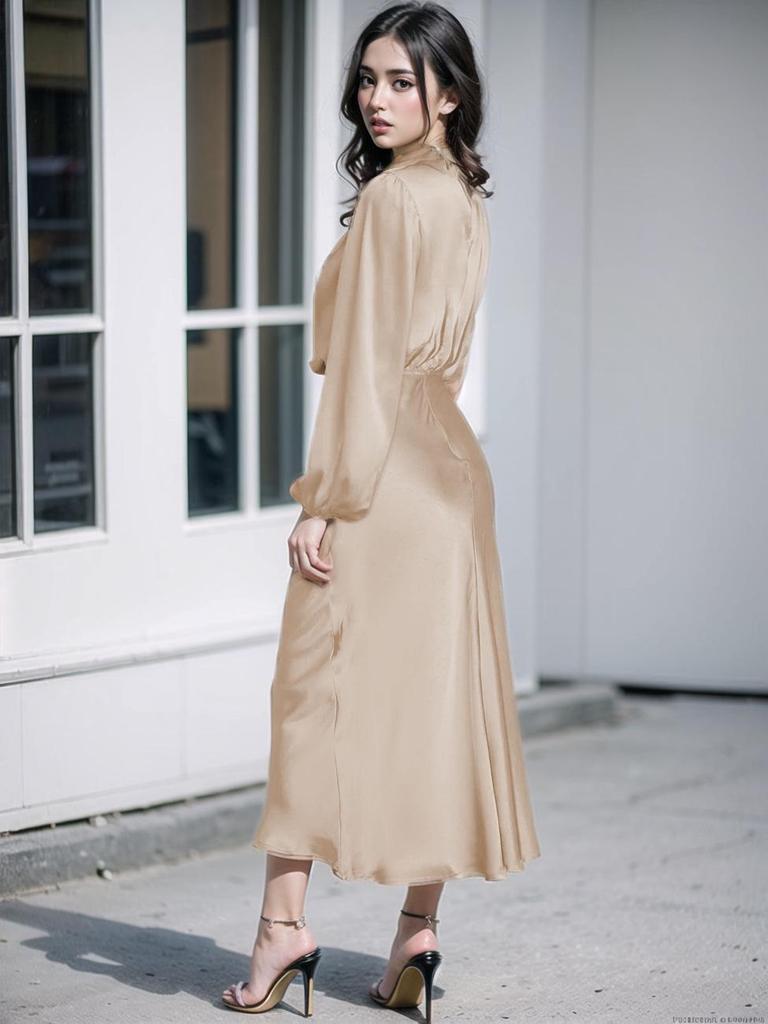 Elegant Women's 2025 Autumn Satin Long Sleeve Evening Dress